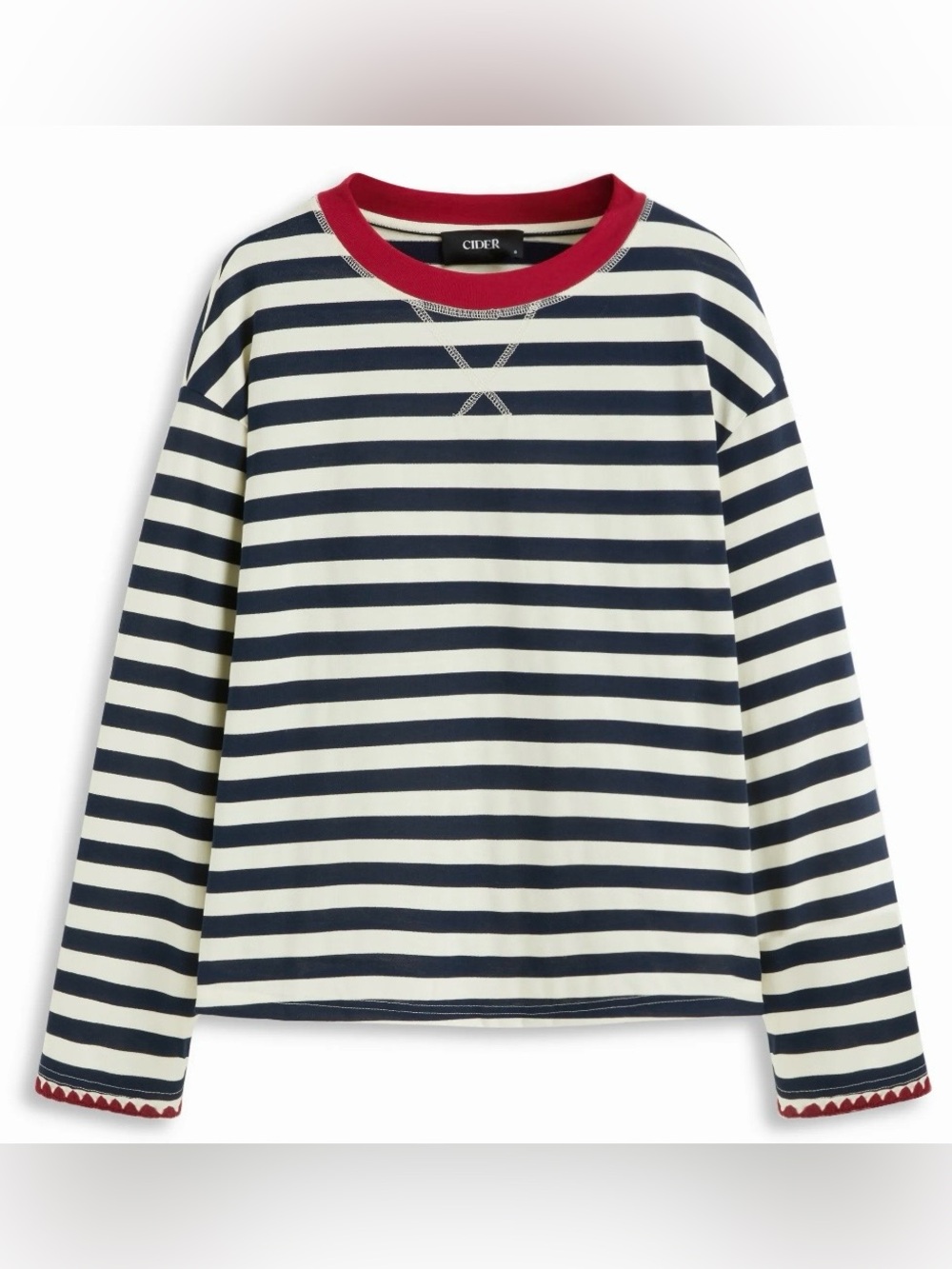 NWT - Cider Striped Long-Sleeved Tee w Blanket Stitch Trim